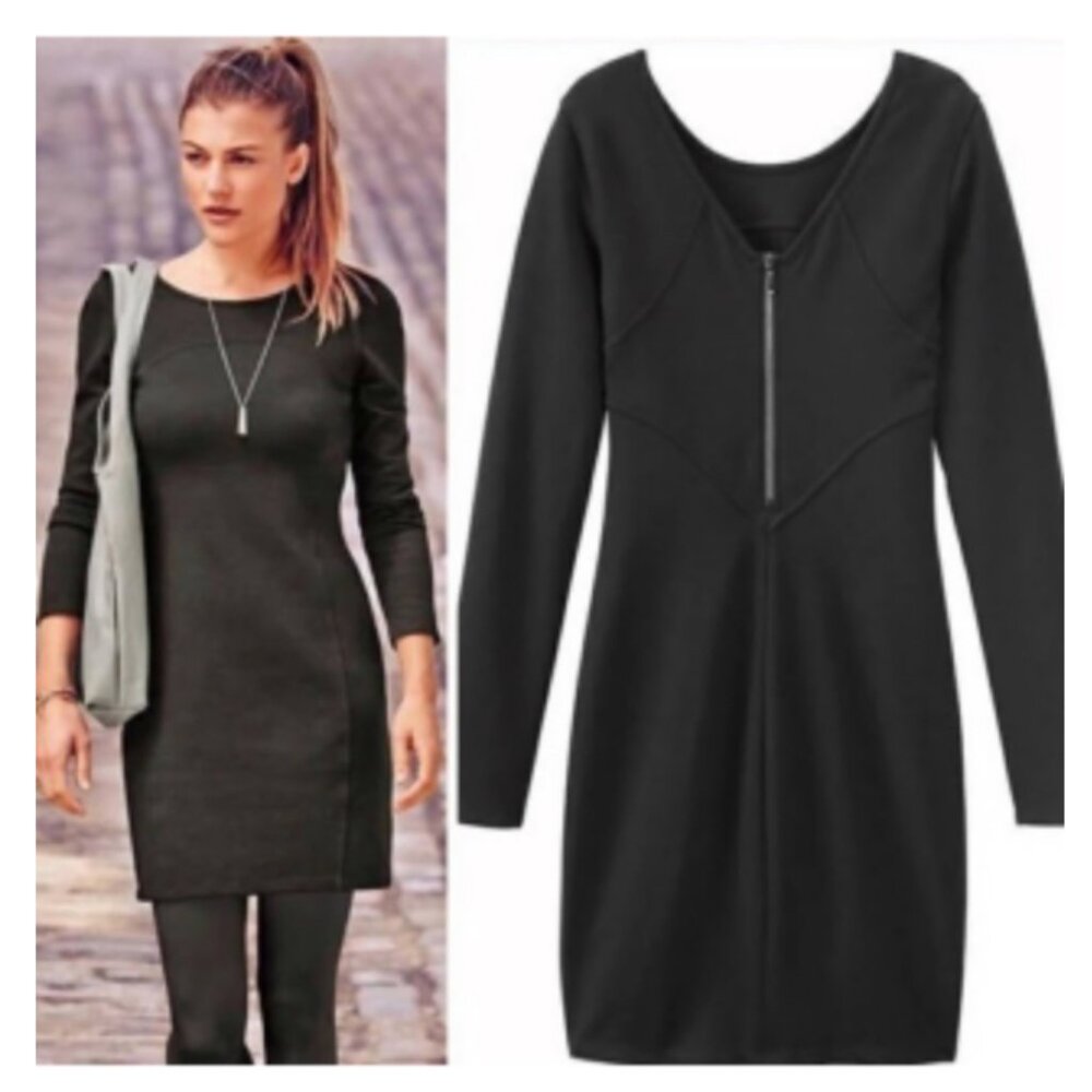 Athleta Black Illusion Dress Size Medium with Back Zipper NWOT